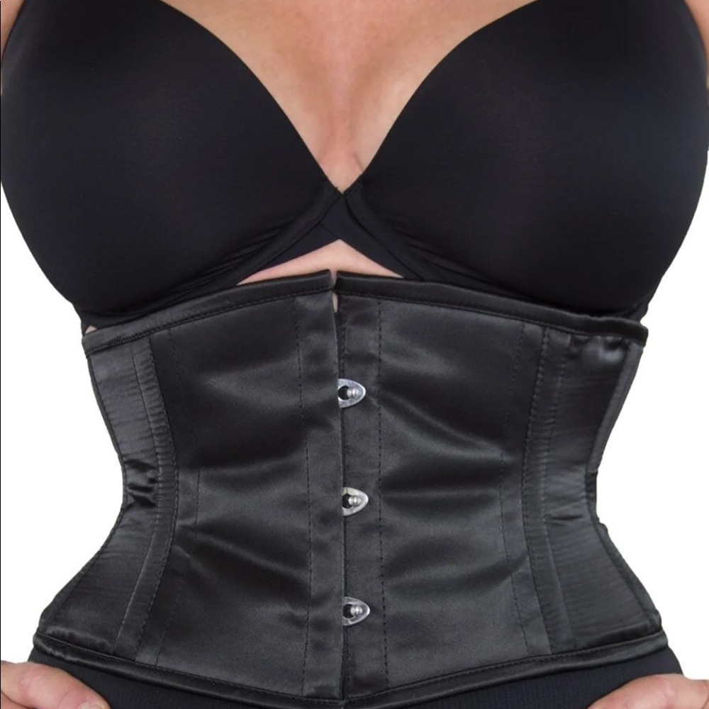 ORCHARD CORSET BLACK SATIN WASP WAIST CORSET 22"